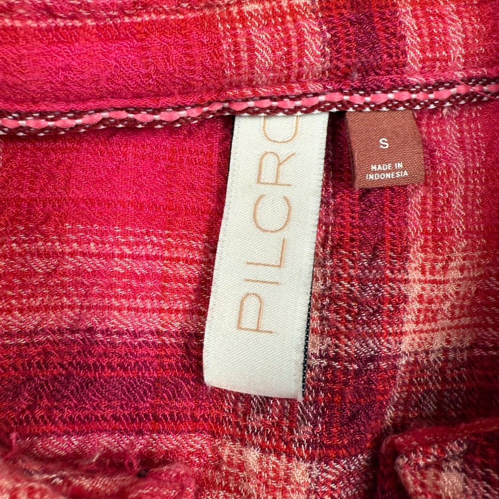 Pilcro Button Down Shirt Womens Small Pink Plaid Dual Pocket Anthropologie - Picture 4 of 10